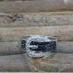 DBJ Size 8 Sterling Diamond Belt Buckle Ring EUC